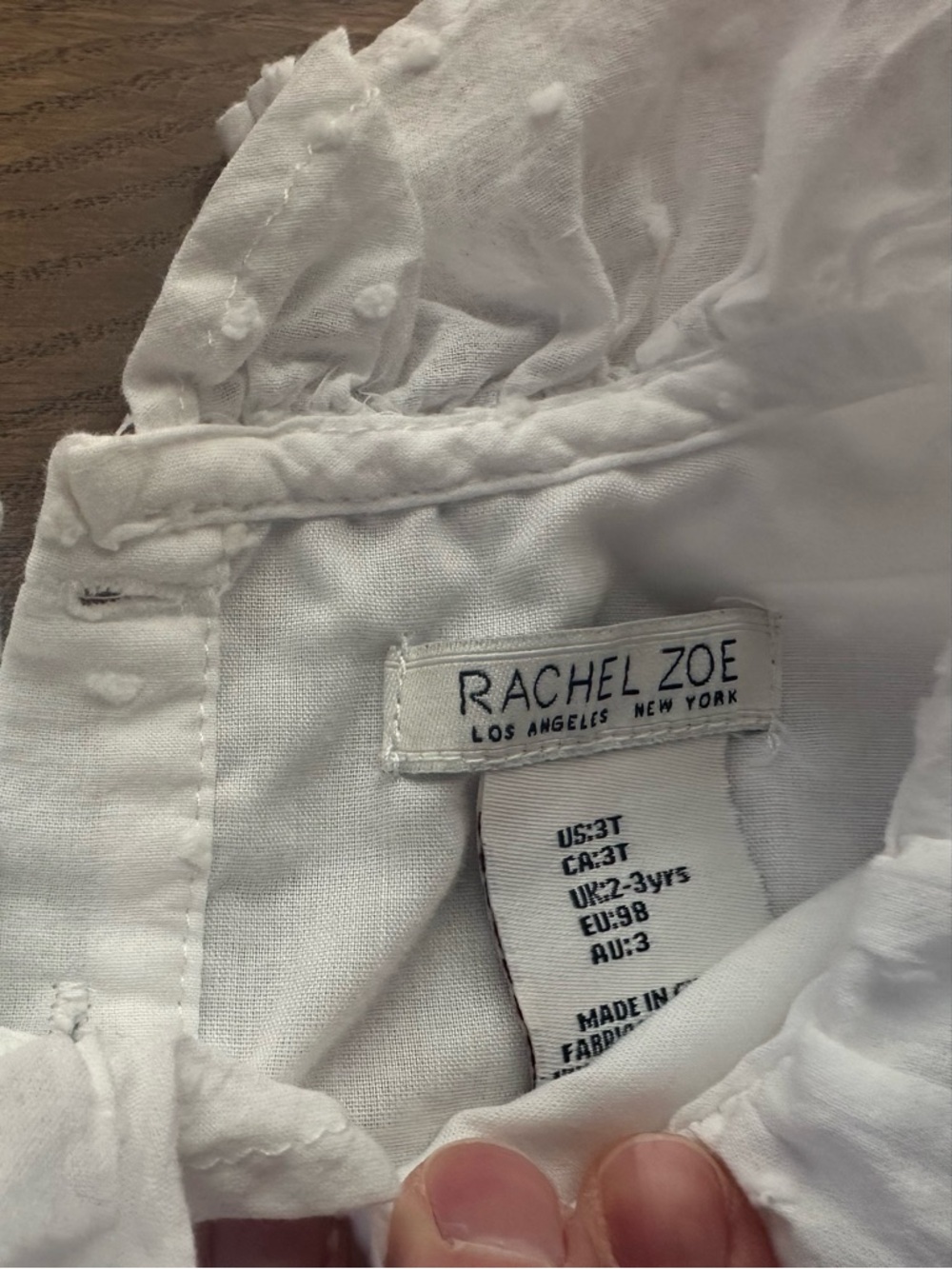 Rachel White Long-Sleeve Swiss Dot Top with Ruffled Collar - Picture 2 of 3